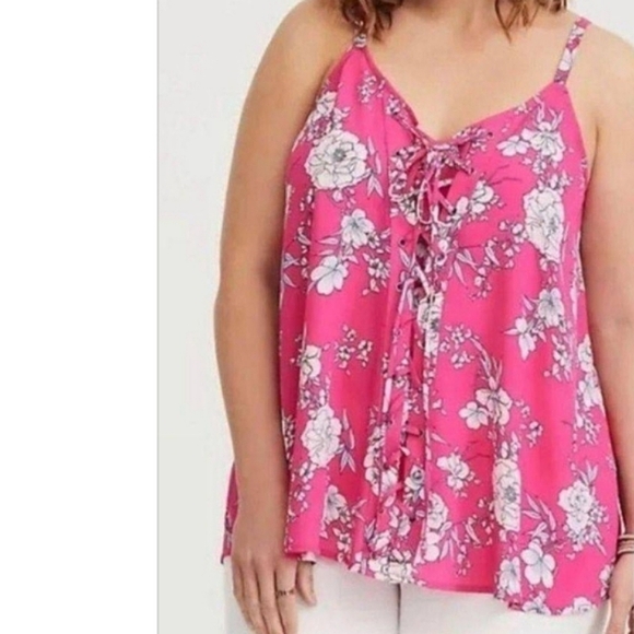 💜 2/$36 💜Torrid Hot Pink Sophie Georgette Lace-up Swing Cami - Picture 5 of 12